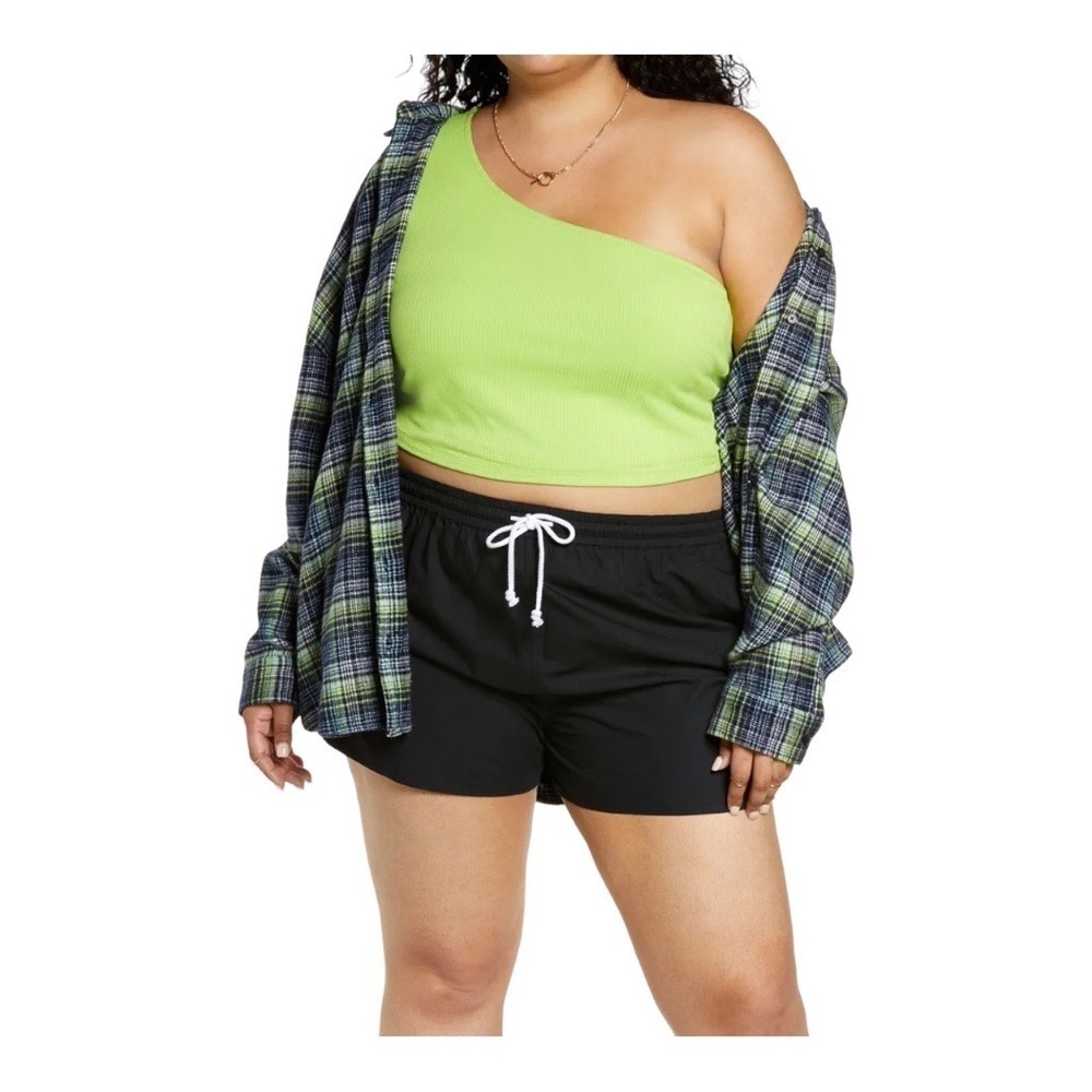 BP One Shoulder Crop Top Neon Green Size 1X